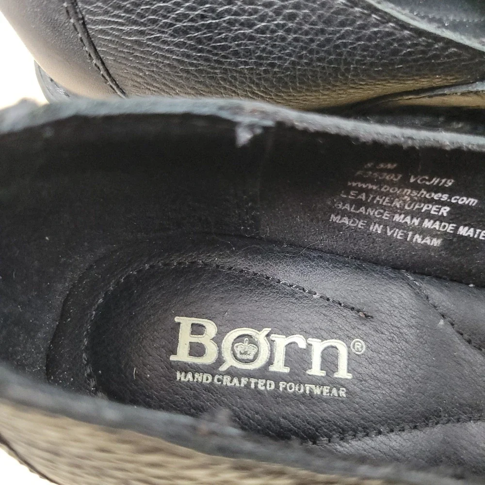 Born Black Leather Mary Jane Wedge Shoes F35303 Pebbled Buckle Strap Handcrafted